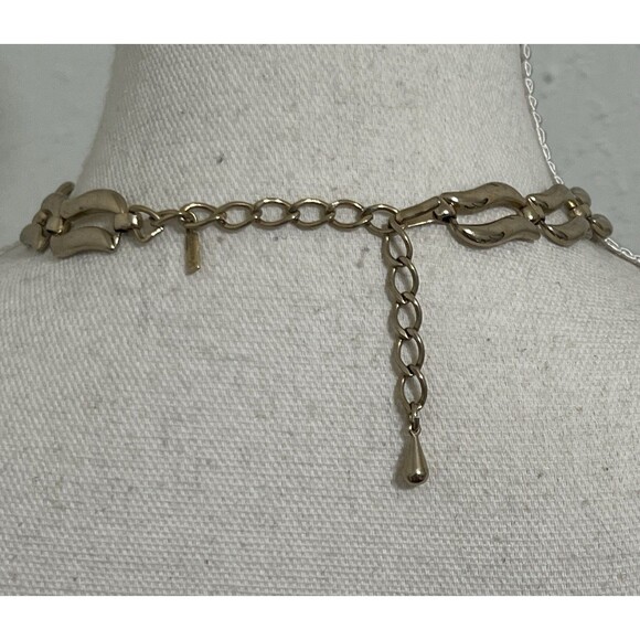 Vtg Signed Monet Gold Tone Choker Necklace Linked 17in Double Row - Picture 5 of 6